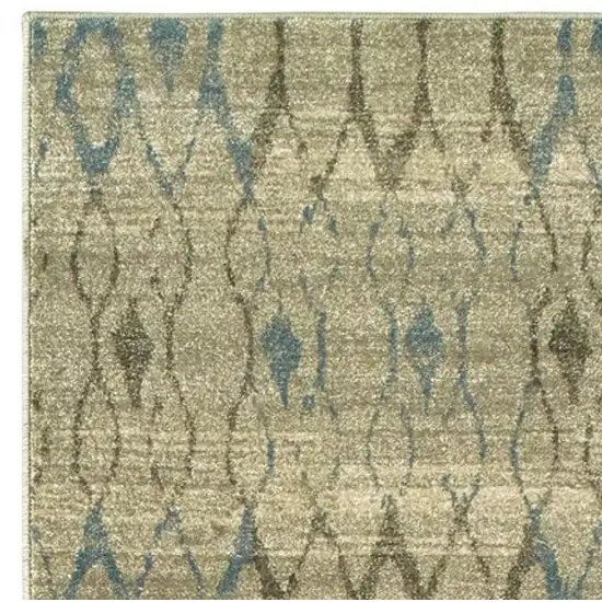 8' Ivory And Blue Geometric Runner Rug Photo 6