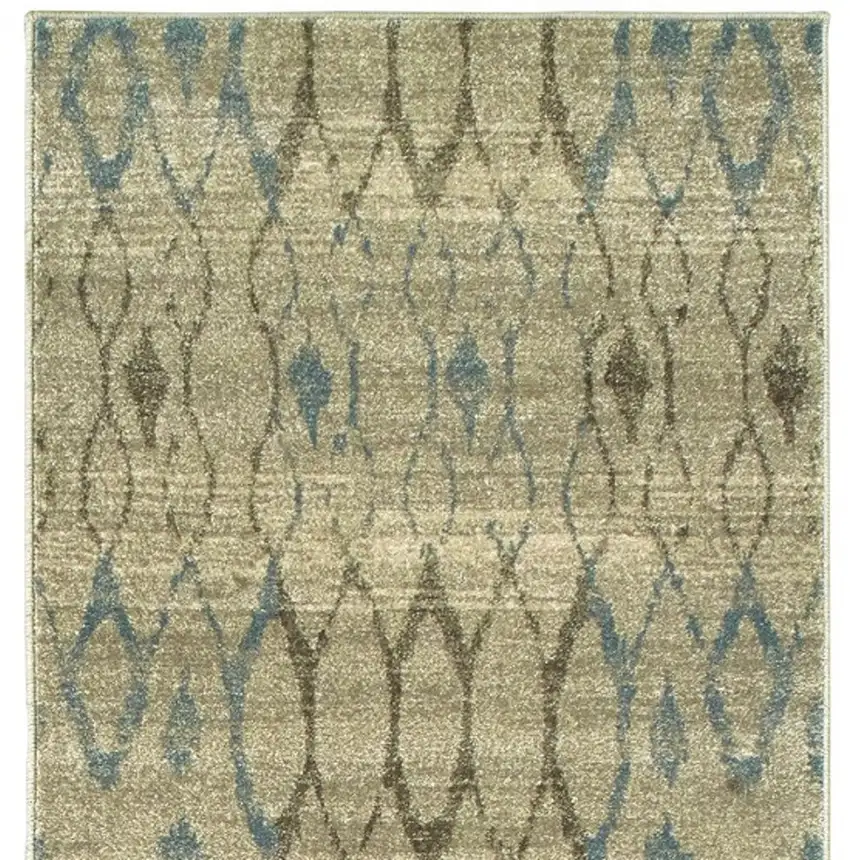 8' Ivory And Blue Geometric Runner Rug Photo 5