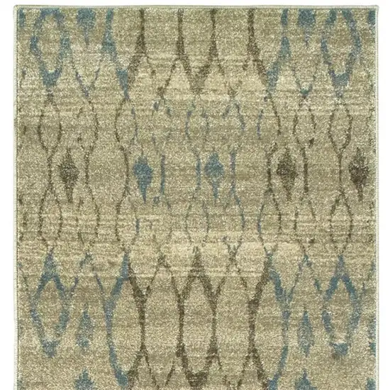 8' Ivory And Blue Geometric Runner Rug Photo 5