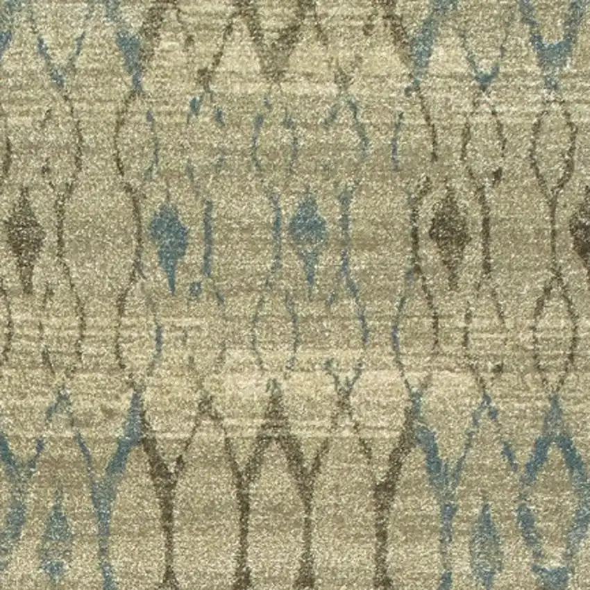 8' Ivory And Blue Geometric Runner Rug Photo 7