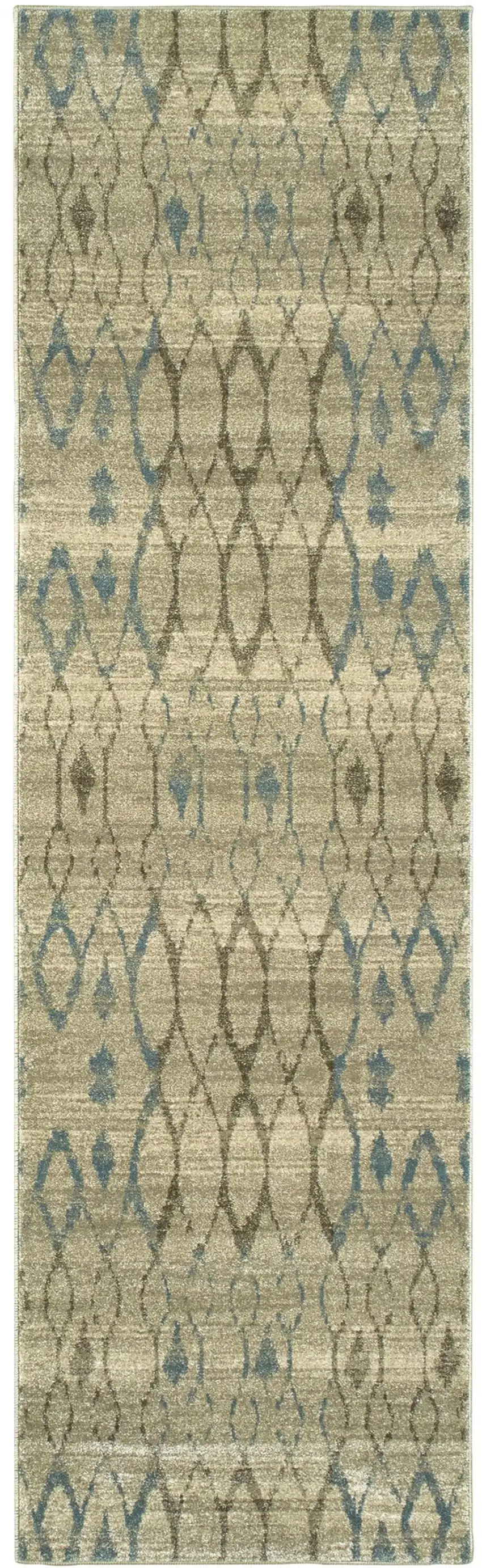 8' Ivory And Blue Geometric Runner Rug Photo 2