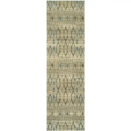 8' Ivory And Blue Geometric Runner Rug Photo 2