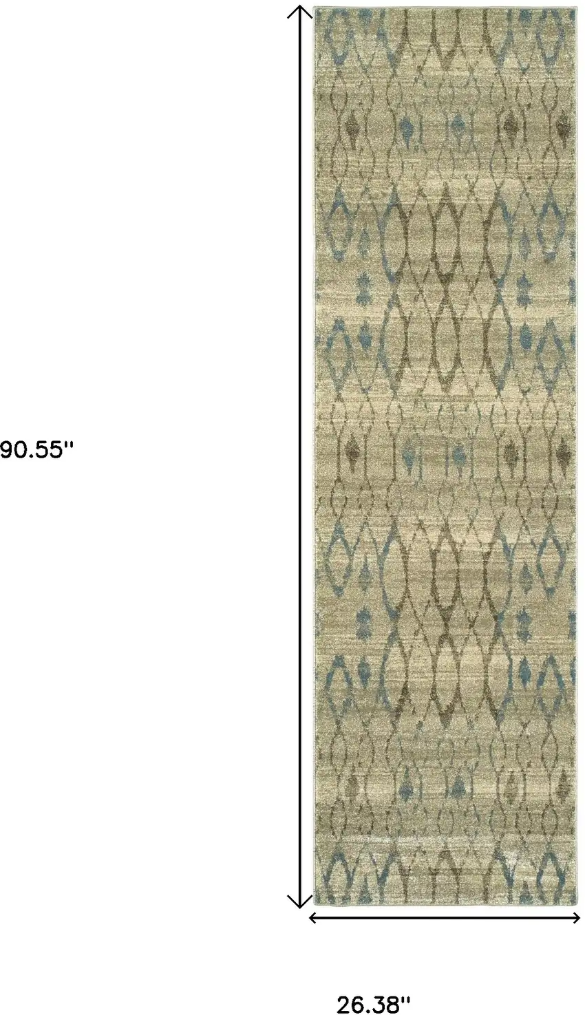 8' Ivory And Blue Geometric Runner Rug Photo 3