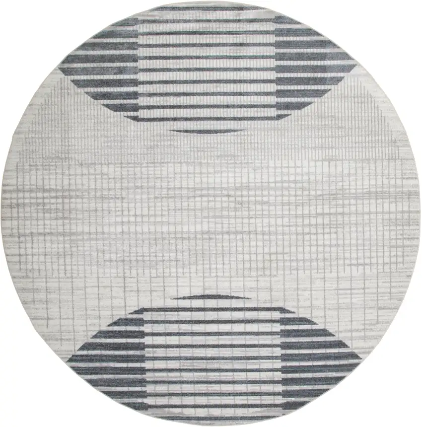 5' Ivory And Blue Geometric Washable Round Rug Photo 2