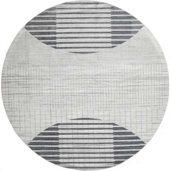 5' Ivory And Blue Geometric Washable Round Rug Photo 2