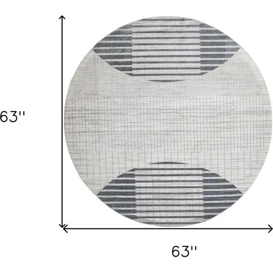 5' Ivory And Blue Geometric Washable Round Rug Photo 3