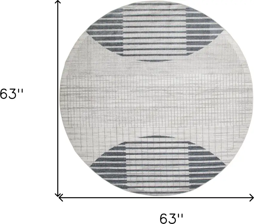 5' Ivory And Blue Geometric Washable Round Rug Photo 3