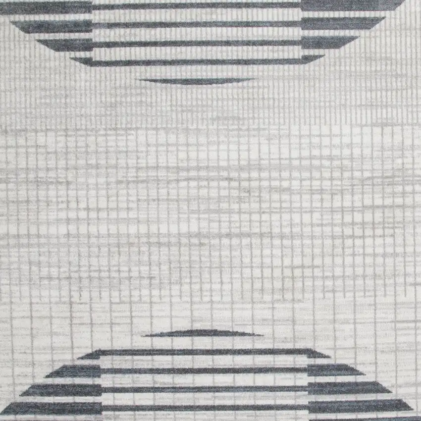 5' Ivory And Blue Geometric Washable Round Rug Photo 7