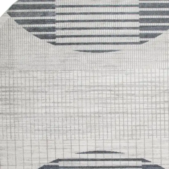 5' Ivory And Blue Geometric Washable Round Rug Photo 4