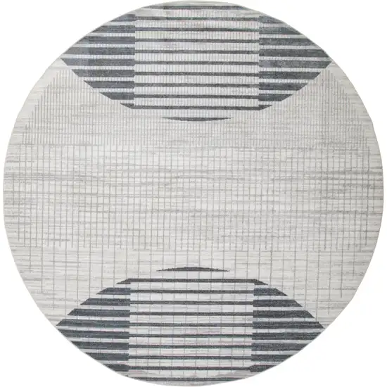 5' Ivory And Blue Geometric Washable Round Rug Photo 3