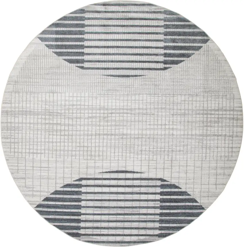 5' Ivory And Blue Geometric Washable Round Rug Photo 3