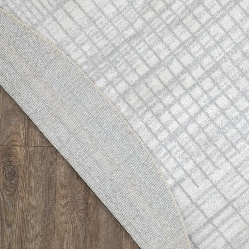 5' Ivory And Blue Geometric Washable Round Rug Photo 8