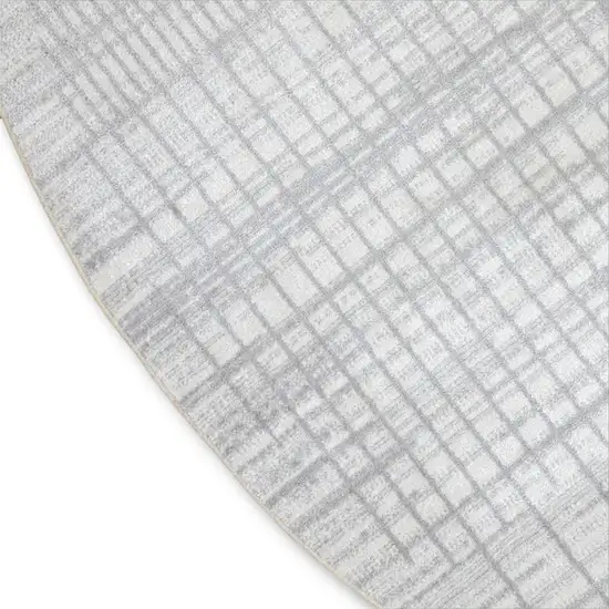 5' Ivory And Blue Geometric Washable Round Rug Photo 9