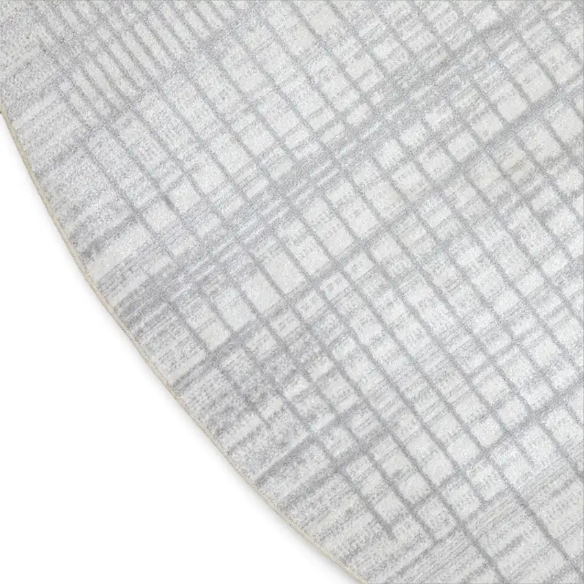 5' Ivory And Blue Geometric Washable Round Rug Photo 9