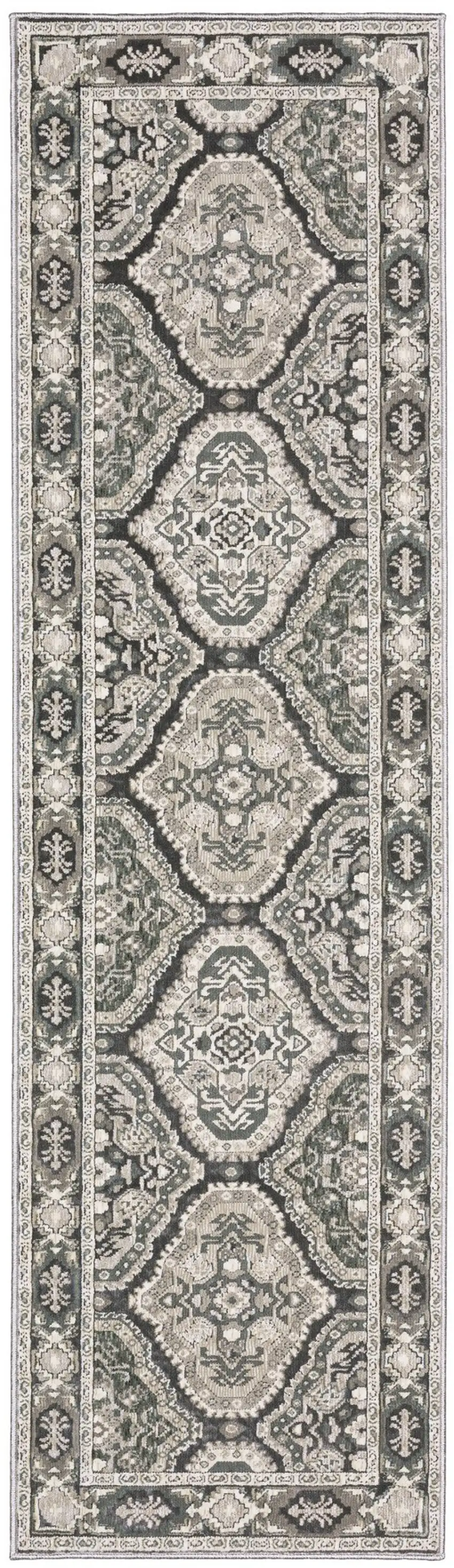 8' Ivory And Blue Medallion Runner Rug Photo 2