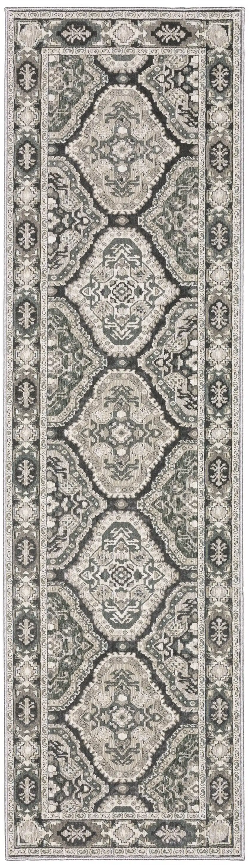 8' Ivory And Blue Medallion Runner Rug Photo 4