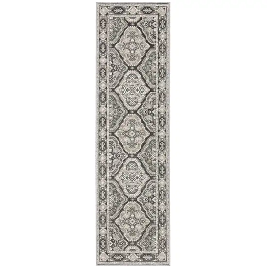 8' Ivory And Blue Medallion Runner Rug Photo 4