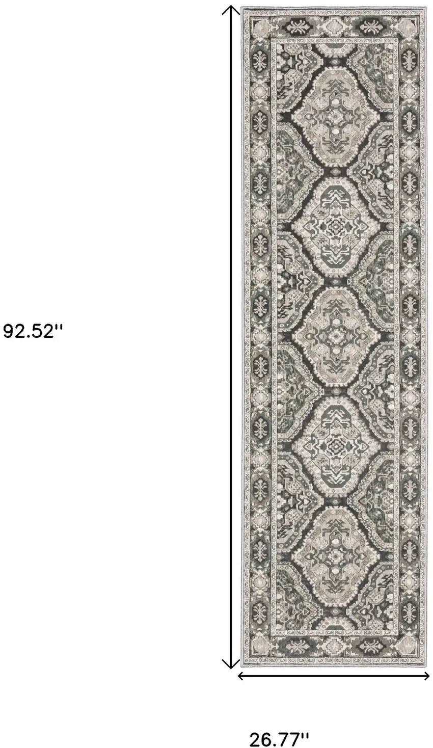 8' Ivory And Blue Medallion Runner Rug Photo 3