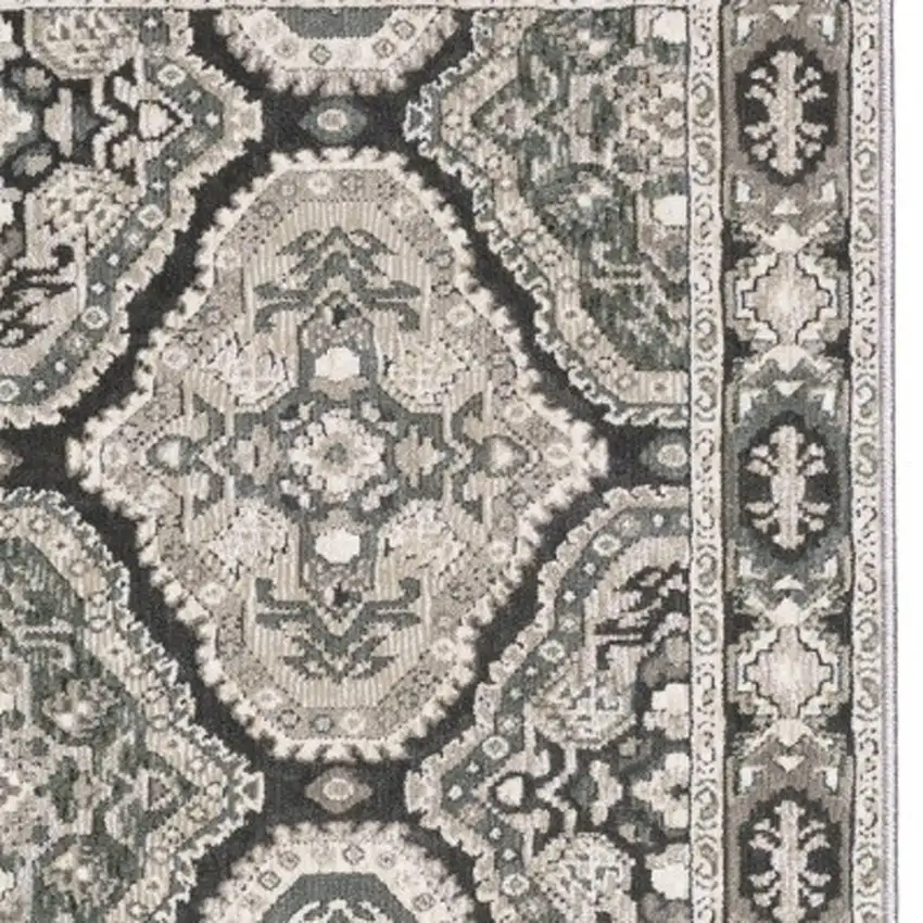 8' Ivory And Blue Medallion Runner Rug Photo 8