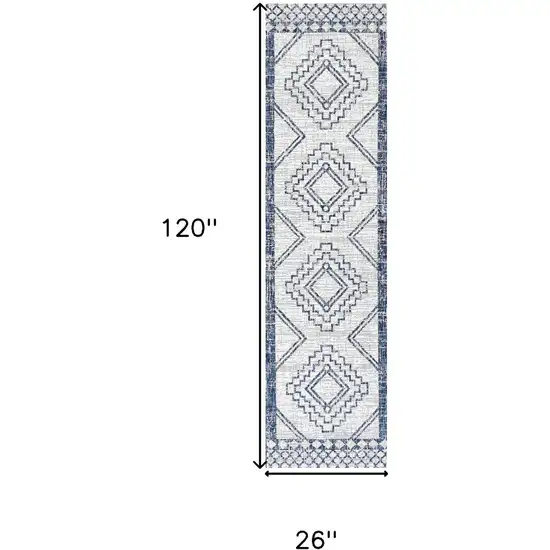 10' Ivory And Blue Moroccan Indoor Outdoor Runner Rug Photo 3