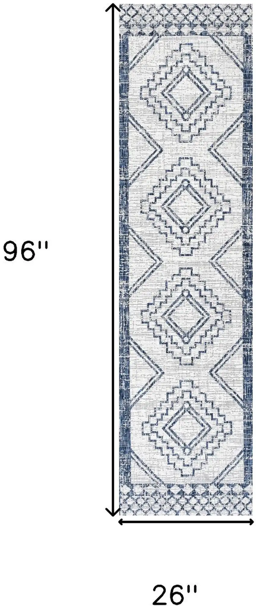 8' Ivory And Blue Moroccan Indoor Outdoor Runner Rug Photo 3