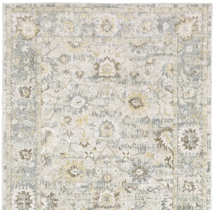 10' Ivory And Blue Oriental Hand Tufted Runner Rug Photo 5