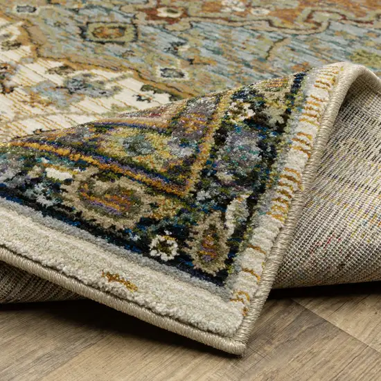 8' Ivory And Blue Oriental Round Rug Photo 7