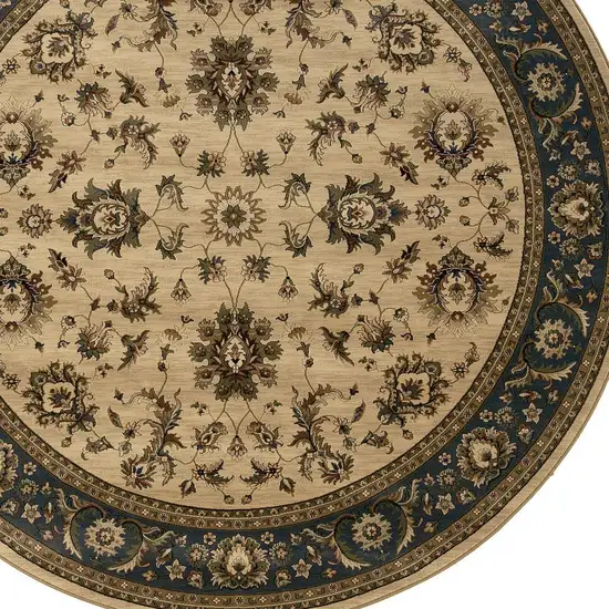 8' Ivory And Blue Oriental Round Rug Photo 5