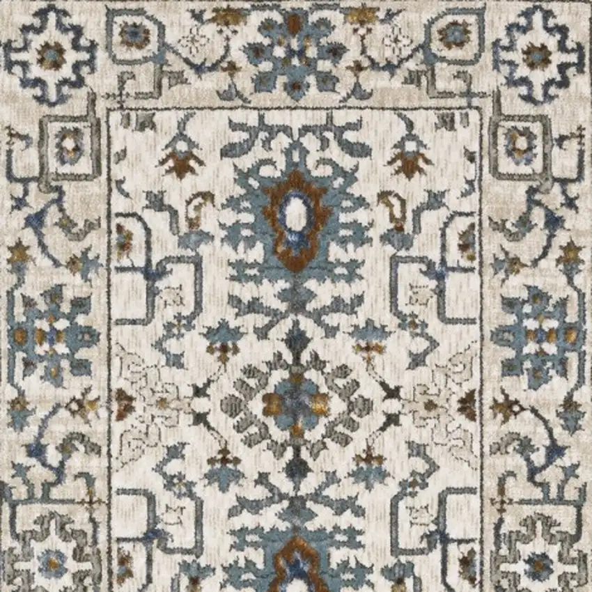 8' Ivory And Blue Oriental Runner Rug Photo 8