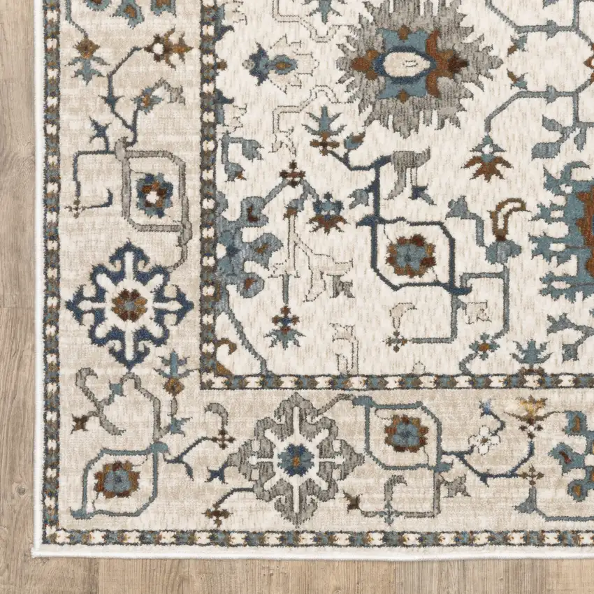 8' Ivory And Blue Oriental Runner Rug Photo 6