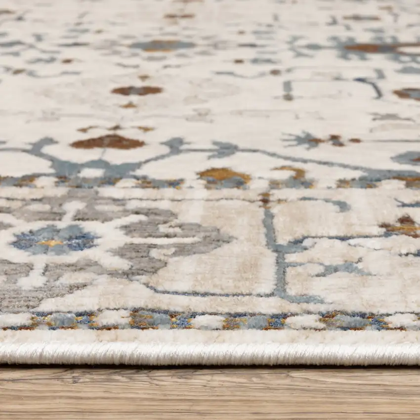 8' Ivory And Blue Oriental Runner Rug Photo 4