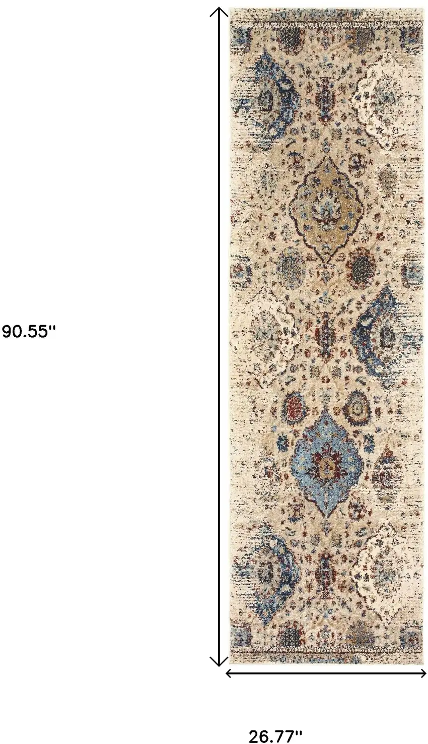 8' Ivory And Blue Oriental Runner Rug Photo 3