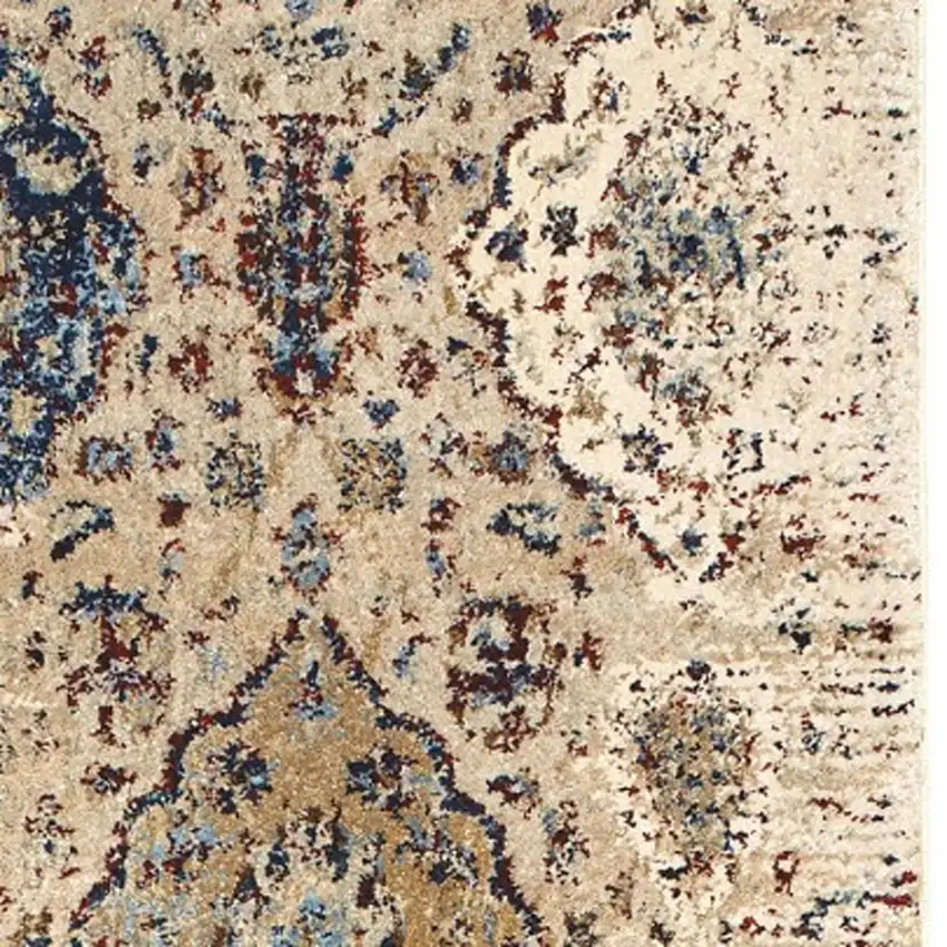 8' Ivory And Blue Oriental Runner Rug Photo 5