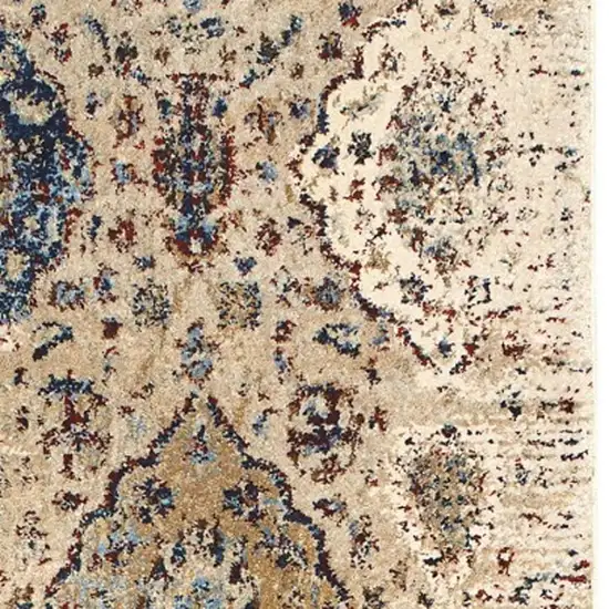 8' Ivory And Blue Oriental Runner Rug Photo 5