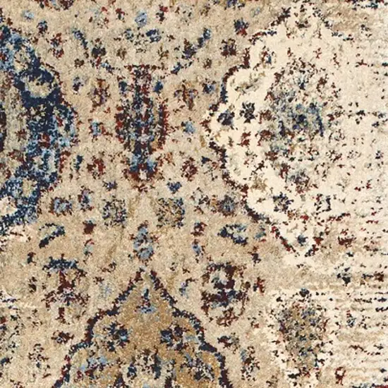 8' Ivory And Blue Oriental Runner Rug Photo 7