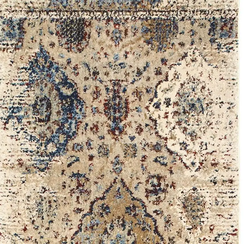 8' Ivory And Blue Oriental Runner Rug Photo 4