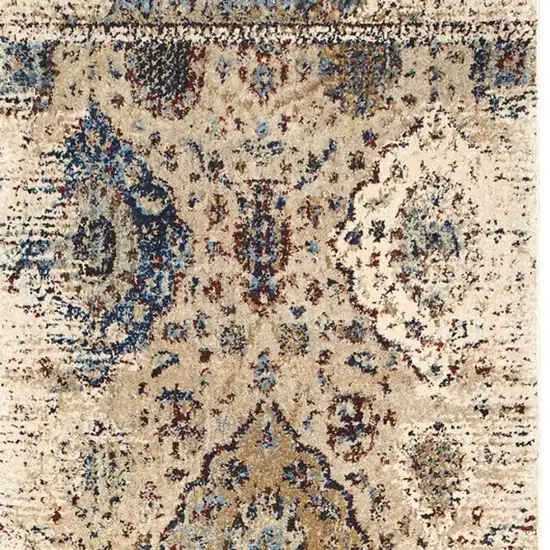 8' Ivory And Blue Oriental Runner Rug Photo 4
