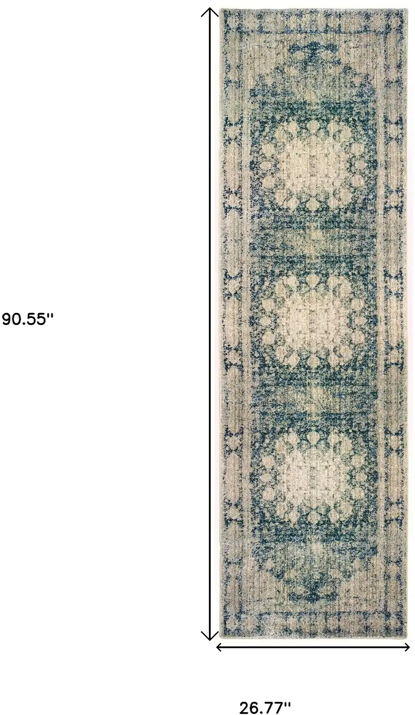 8' Ivory And Blue Oriental Runner Rug Photo 3