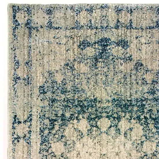 8' Ivory And Blue Oriental Runner Rug Photo 5
