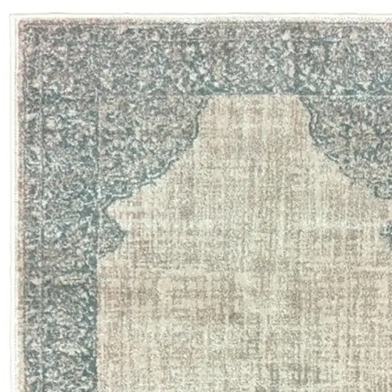 8' Ivory And Blue Oriental Runner Rug Photo 6
