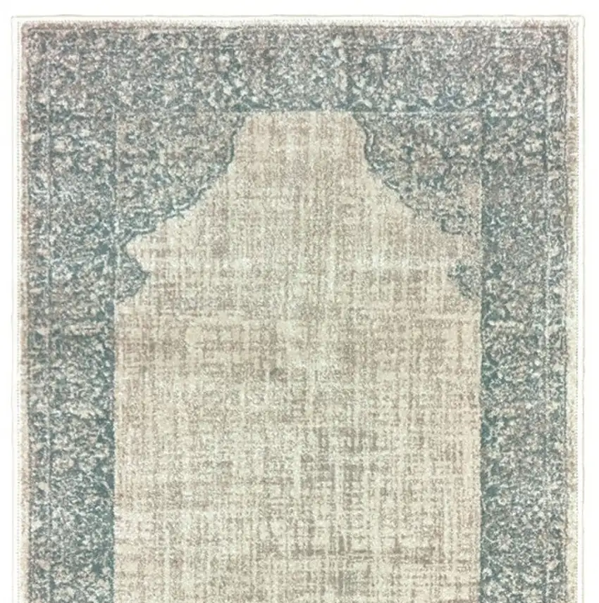 8' Ivory And Blue Oriental Runner Rug Photo 4