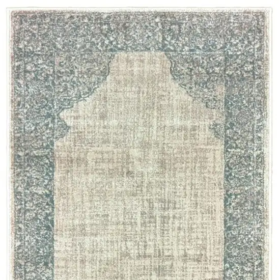 8' Ivory And Blue Oriental Runner Rug Photo 4