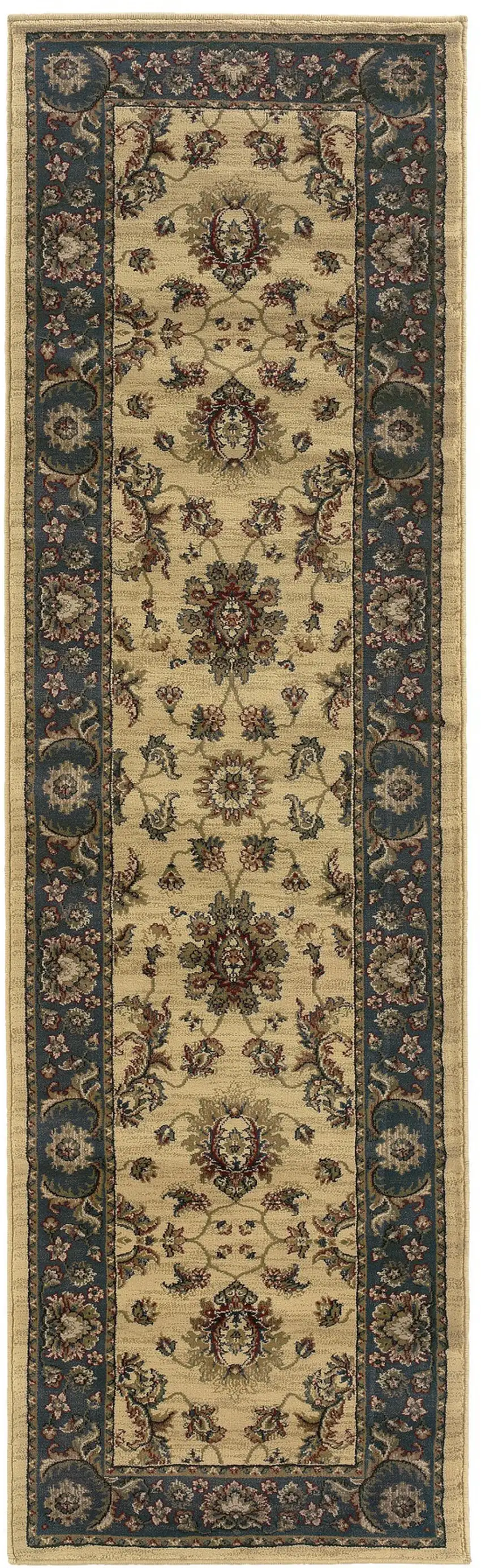 8' Ivory And Blue Oriental Runner Rug Photo 5