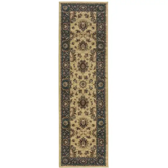 8' Ivory And Blue Oriental Runner Rug Photo 5