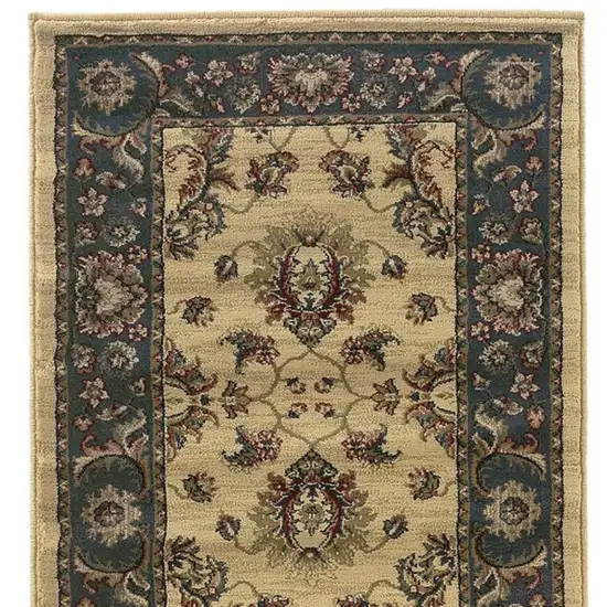 8' Ivory And Blue Oriental Runner Rug Photo 4