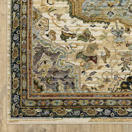 8' Ivory And Blue Oriental Runner Rug Photo 4