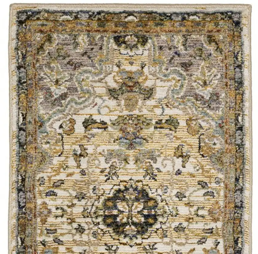 8' Ivory And Blue Oriental Runner Rug Photo 5