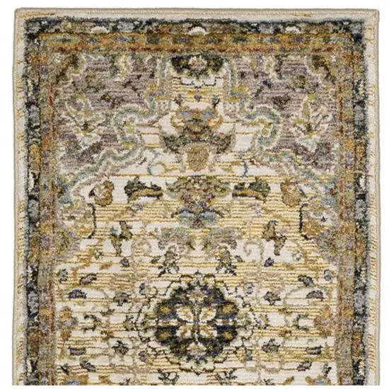 8' Ivory And Blue Oriental Runner Rug Photo 5
