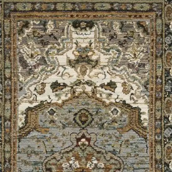 12' Ivory And Blue Oriental Runner Rug Photo 9