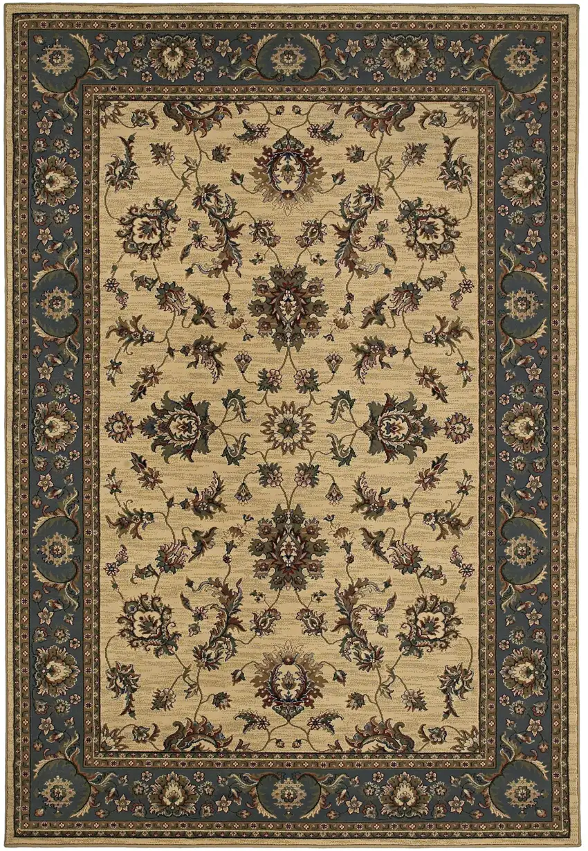 8' Ivory And Blue Oriental Square Rug Photo 3